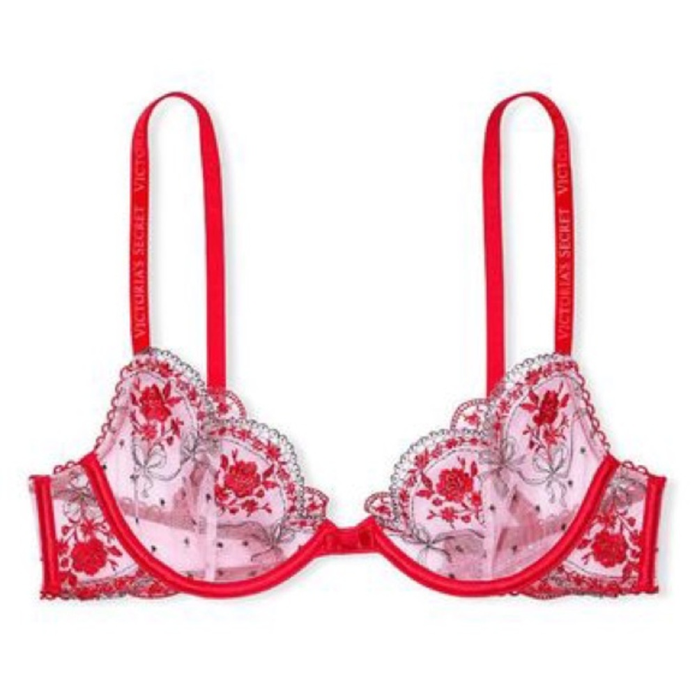 Victoria's Secret Very Sexy Unlined Low Cut Demi Bra  Pink And Red Size 34D